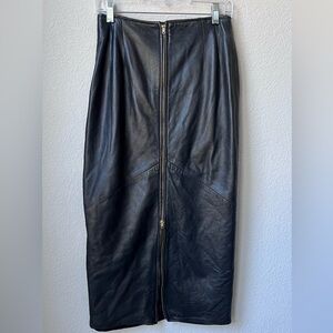 VAKKO vintage 100% leather Black Leather Skirt w/front zipper